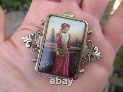 Antique Hand Painted Miniature Porcelain Brooch Pin