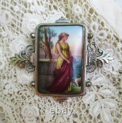 Antique Hand Painted Miniature Porcelain Brooch Pin