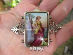 Antique Hand Painted Miniature Porcelain Brooch Pin