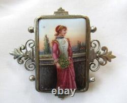 Antique Hand Painted Miniature Porcelain Brooch Pin