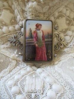 Antique Hand Painted Miniature Porcelain Brooch Pin