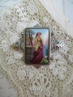 Antique Hand Painted Miniature Porcelain Brooch Pin