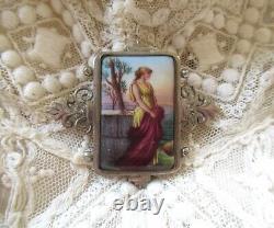 Antique Hand Painted Miniature Porcelain Brooch Pin