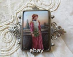 Antique Hand Painted Miniature Porcelain Brooch Pin