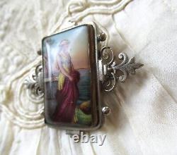 Antique Hand Painted Miniature Porcelain Brooch Pin