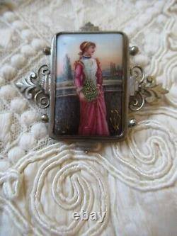 Antique Hand Painted Miniature Porcelain Brooch Pin