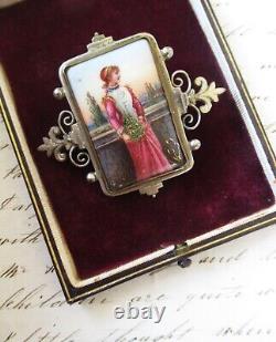 Antique Hand Painted Miniature Porcelain Brooch Pin