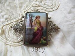 Antique Hand Painted Miniature Porcelain Brooch Pin