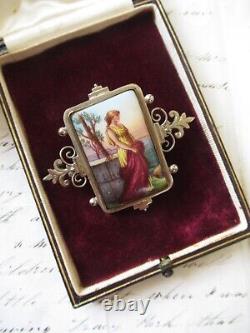 Antique Hand Painted Miniature Porcelain Brooch Pin