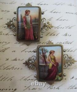 Antique Hand Painted Miniature Porcelain Brooch Pin