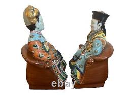 Antique Hand Painted Porcelain Chinese Emperor And Empress Statue Figurine