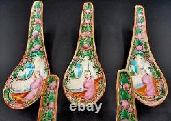 Antique Hand Painted Porcelain Chinese Rose Medallion Spoons
