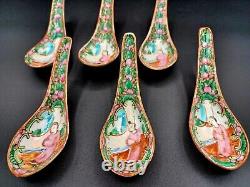 Antique Hand Painted Porcelain Chinese Rose Medallion Spoons