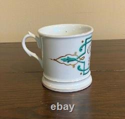 Antique Hand Painted Porcelain Christmas Present Mug