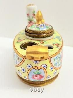 Antique Hand Painted Porcelain Inkstand Sevres Mark Possibly Sevres Brass Mounts