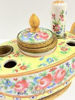 Antique Hand Painted Porcelain Inkstand Sevres Mark Possibly Sevres Brass Mounts