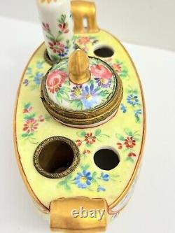 Antique Hand Painted Porcelain Inkstand Sevres Mark Possibly Sevres Brass Mounts