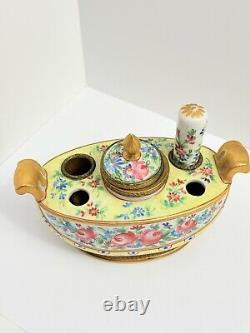 Antique Hand Painted Porcelain Inkstand Sevres Mark Possibly Sevres Brass Mounts