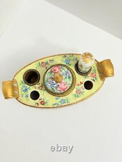 Antique Hand Painted Porcelain Inkstand Sevres Mark Possibly Sevres Brass Mounts