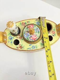 Antique Hand Painted Porcelain Inkstand Sevres Mark Possibly Sevres Brass Mounts