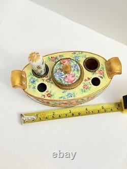 Antique Hand Painted Porcelain Inkstand Sevres Mark Possibly Sevres Brass Mounts