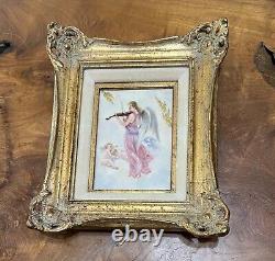 Antique Hand Painted Porcelain Plaque'SCHLUMMERLIED' GiltWood Frame