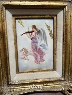 Antique Hand Painted Porcelain Plaque'SCHLUMMERLIED' GiltWood Frame