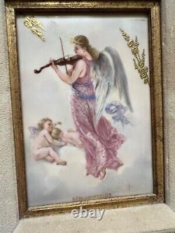 Antique Hand Painted Porcelain Plaque'SCHLUMMERLIED' GiltWood Frame