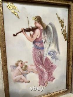 Antique Hand Painted Porcelain Plaque'SCHLUMMERLIED' GiltWood Frame