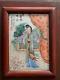 Antique Hand Painted Porcelain Plaque Of Window View Of An Imperial Concubine