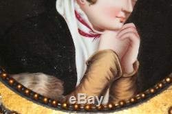 Antique Hand Painted Porcelain Portrait Plate Elegant Woman Holding Hands Gilded