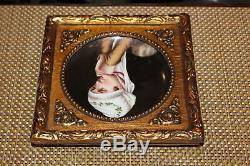 Antique Hand Painted Porcelain Portrait Plate Elegant Woman Holding Hands Gilded