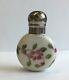 Antique Hand Painted Porcelain Scent Bottle Base Metal Top 6cm In Height