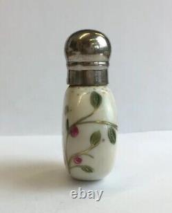 Antique Hand Painted Porcelain Scent Bottle Base Metal Top 6cm In Height