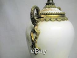 Antique Hand Painted Porcelain Table Lamp Brass Ormolu French Portrait Signed