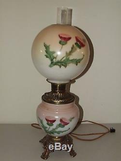 Antique Hand Painted Red Thistle Victorian Porcelain GWTW Banquet Table Lamp