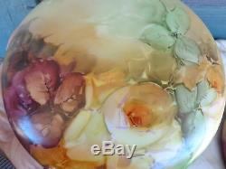 Antique Hand Painted Signed Floral Roses France Limoges Porcelain Lg Dresser Box