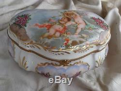 Antique Hand Painted Signed Sevres Cherub Roses Floral Porcelain Dresser Box 9