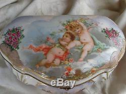 Antique Hand Painted Signed Sevres Cherub Roses Floral Porcelain Dresser Box 9