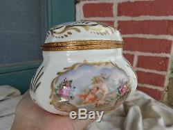 Antique Hand Painted Signed Sevres Cherub Roses Floral Porcelain Dresser Box 9