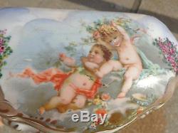 Antique Hand Painted Signed Sevres Cherub Roses Floral Porcelain Dresser Box 9