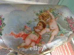 Antique Hand Painted Signed Sevres Cherub Roses Floral Porcelain Dresser Box 9