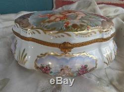 Antique Hand Painted Signed Sevres Cherub Roses Floral Porcelain Dresser Box 9