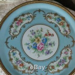 Antique Hand Painted Signed Sevres Roses Floral Porcelain Plateau Ormolu Tray