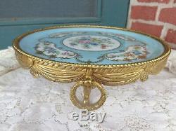 Antique Hand Painted Signed Sevres Roses Floral Porcelain Plateau Ormolu Tray