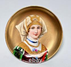 Antique Hand-painted Lady Portrait Porcelain Gild Trinket Dish Plate Tray 4.5