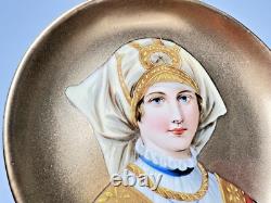 Antique Hand-painted Lady Portrait Porcelain Gild Trinket Dish Plate Tray 4.5