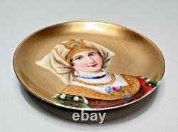 Antique Hand-painted Lady Portrait Porcelain Gild Trinket Dish Plate Tray 4.5