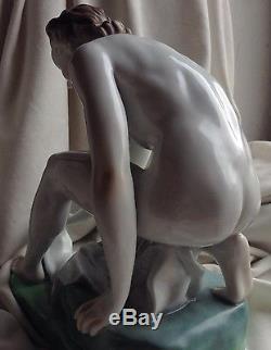 Antique Herend Nude Lady Female Signed Handpainted Porcelain Figurine Art Statue