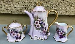 Antique Hutschenreuther Selb Limoges Handpainted Porcelain Chocolate Pot Set